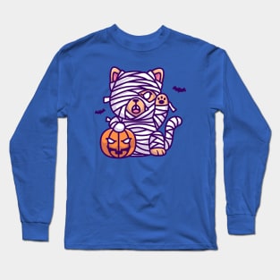 Cute Dog Mummy Holding Pumpkin Cartoon Long Sleeve T-Shirt